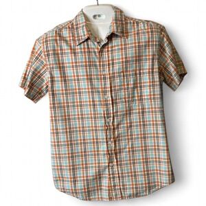 Vintage Y2K Aeropostale Orange‎ Plaid Button Up Shirt, Men's Size M